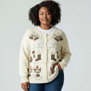 Vintage Bechamel Not Ugly Christmas Cardigan Sweater White Angels Stockings 2XL